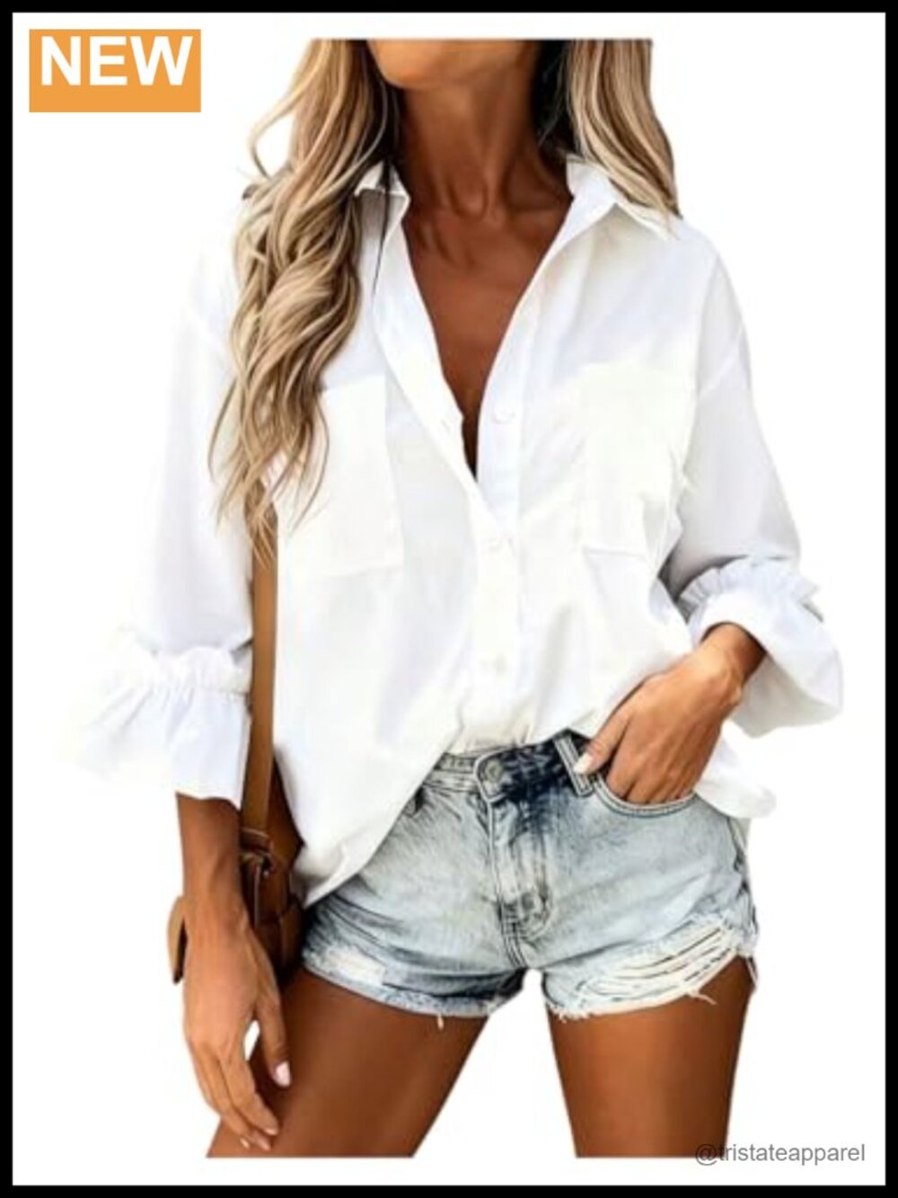 Women's 3/4 Sleeve Ruffle Blouse Collared Neck Office Top